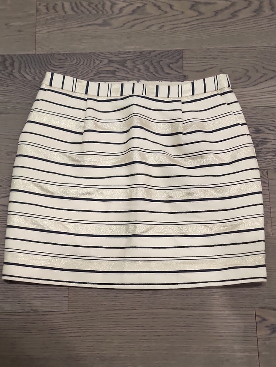 J. Crew Dresses & Skirts - J. Crew Striped Cream, Navy And Gold Mini Skirt With Pockets